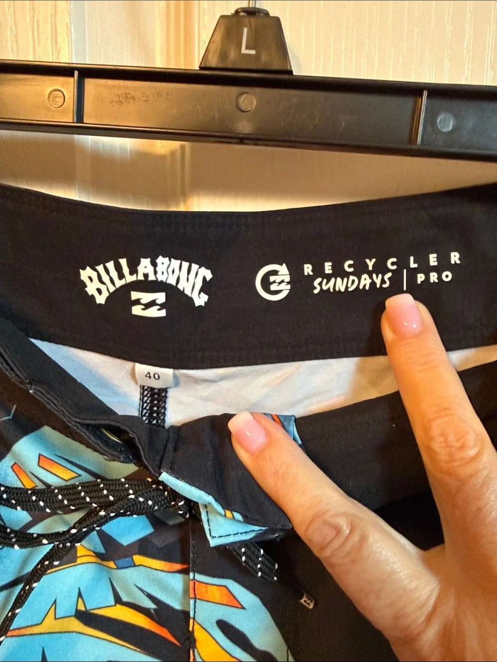 Billabong Men's Black Boardshorts with Blue & Orange Tropical Leaves